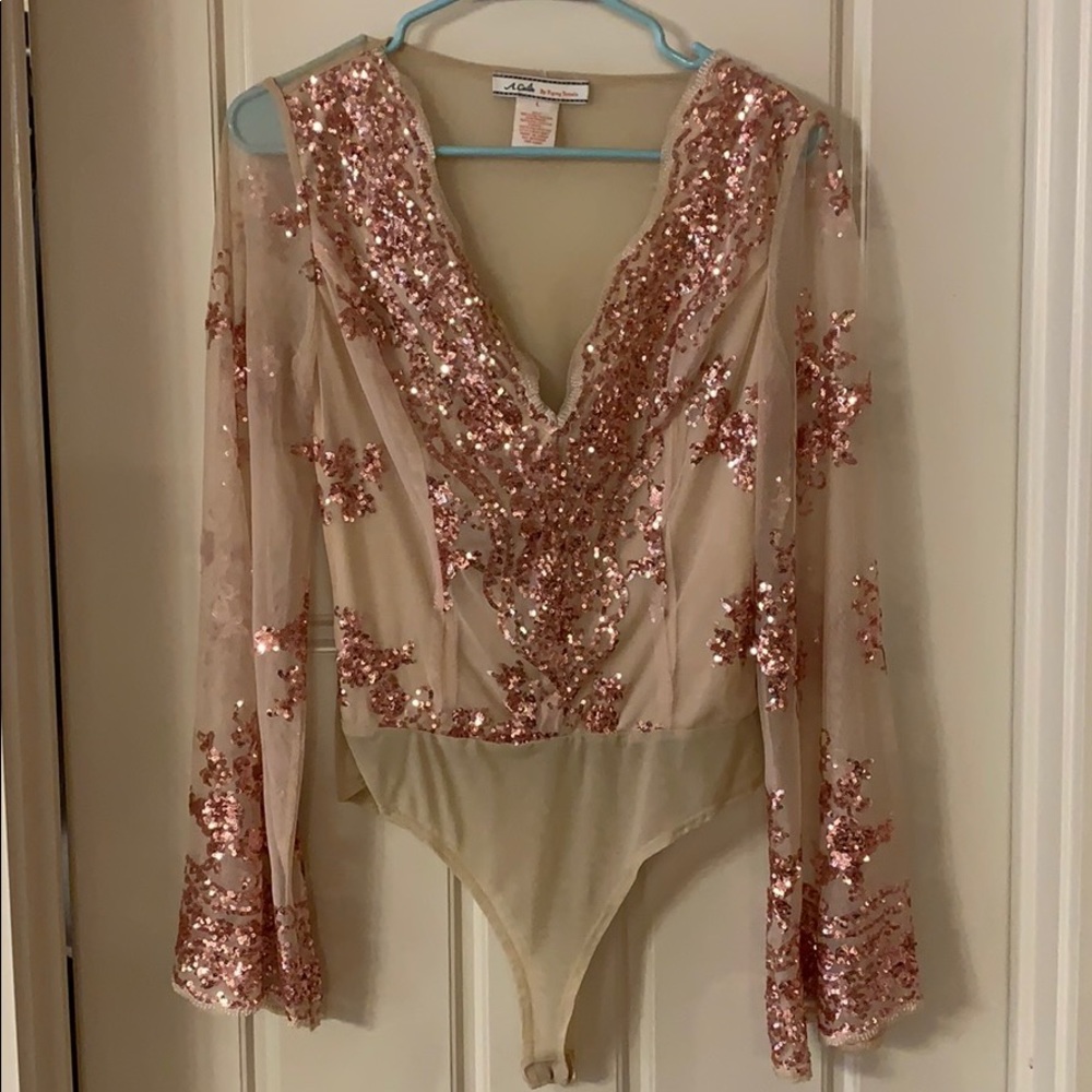 Gold sequin deep ‘v’ bodysuit